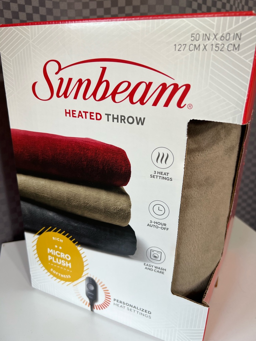 Sunbeam Electric Heated Throw Blanket Microplush Warm Beige 50" x 60" New